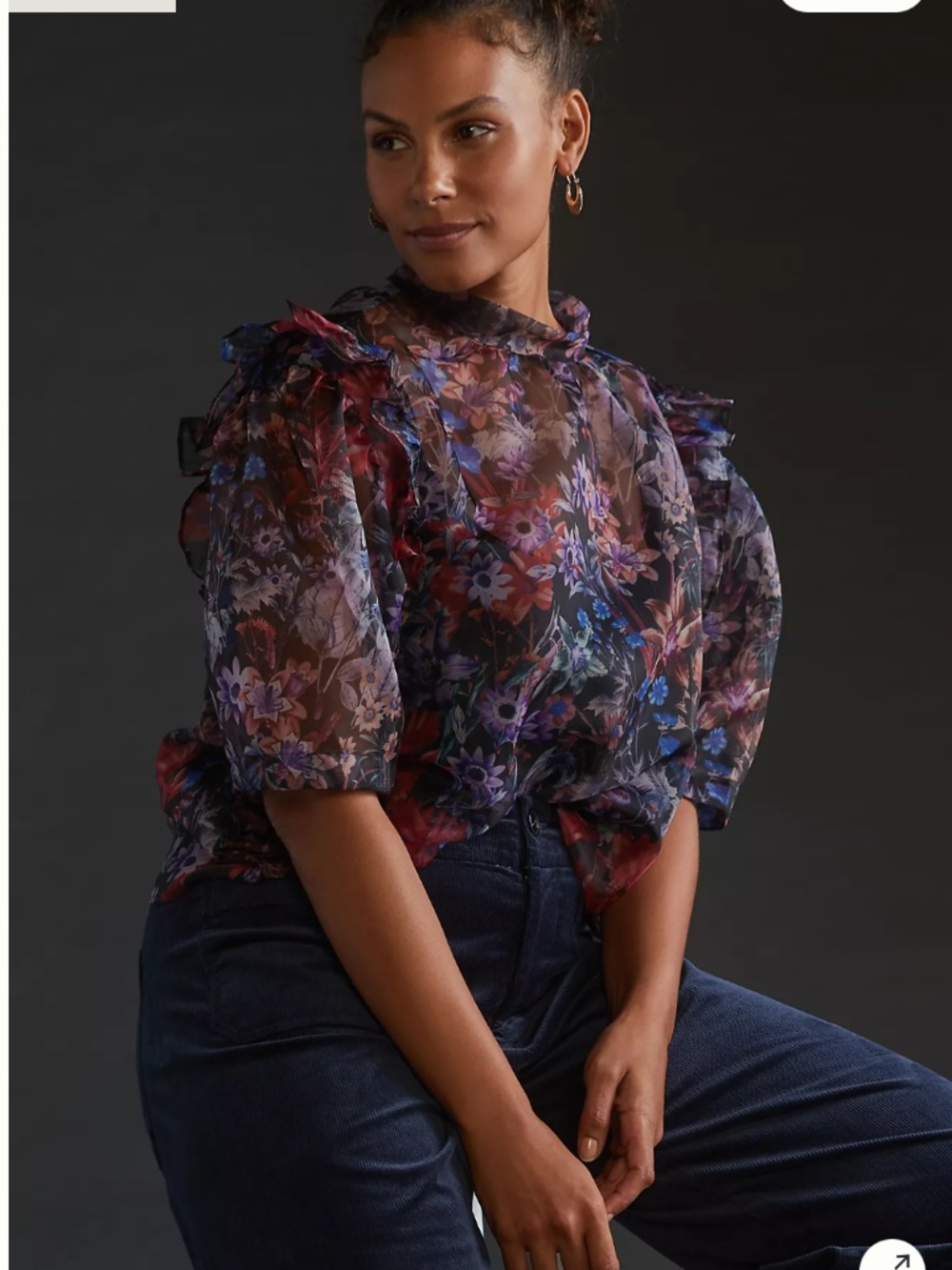 Anthropologie Maeve Floral Puff Sleeved Organza Blouse Plus Size 2X